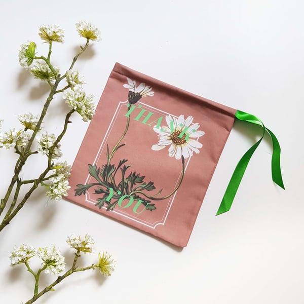 Alpine Moon Daisy Thank You Gift Pouch with Eco-Satin Ribbon