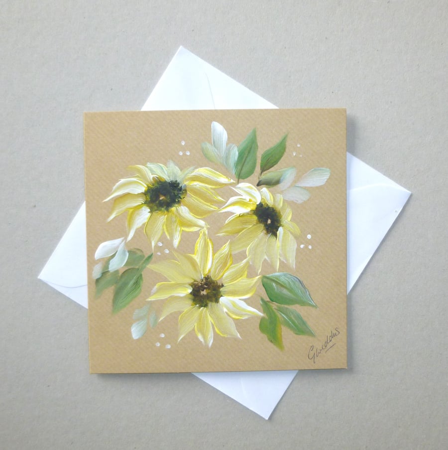 original art hand painted daisies greetings card ( mref FA 424 A3 )