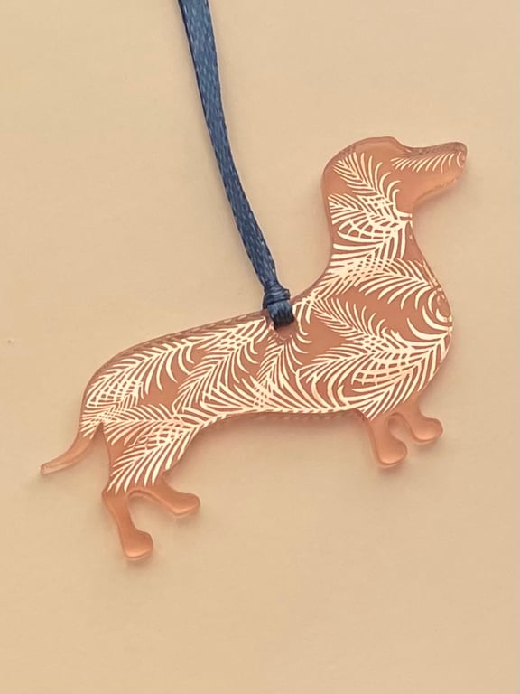 Rose gold mirrored acrylic sausage dog decoration