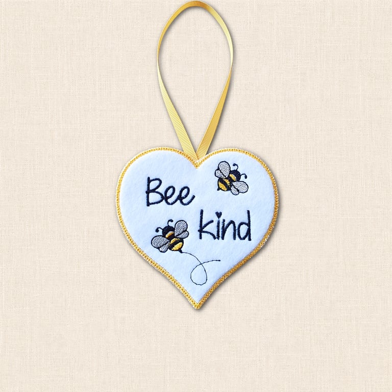 Bee Kind Heart Hanger - Embroidered Felt Hanging Decoration