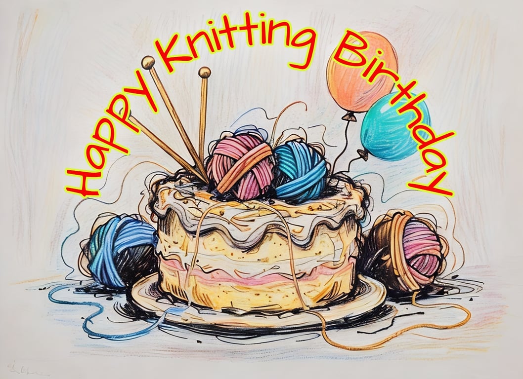 Happy Knitting Birthday Greeting Card A5