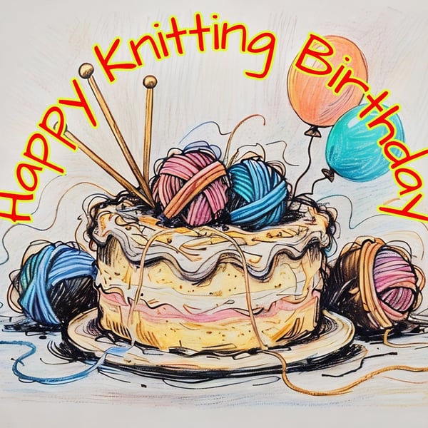Happy Knitting Birthday Greeting Card A5