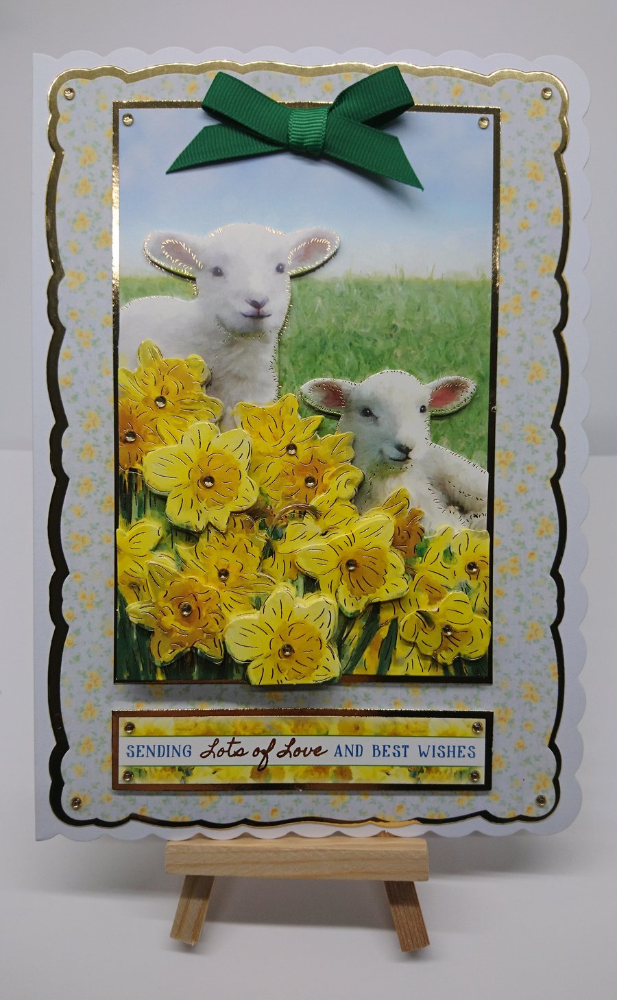Handmade Card Birthday Easter Cute 3D Lambs Spring Daffodils Any Occasion
