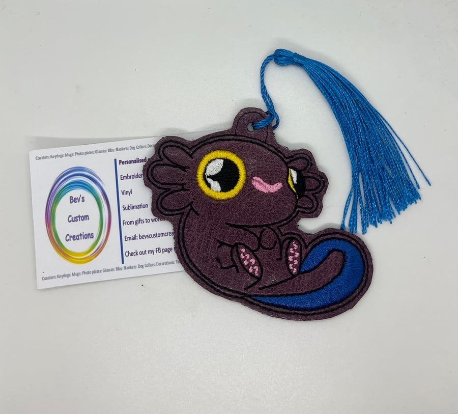 Axolotl Embroidered Bookmark,  side