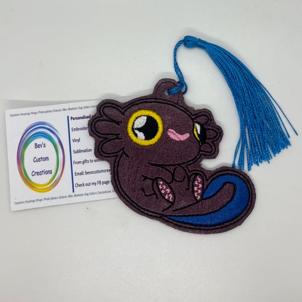 Axolotl Embroidered Bookmark,  side