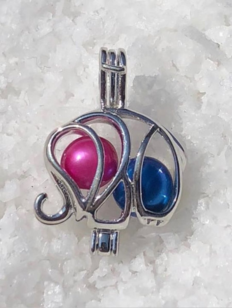 Elephant Cage Pendant Pearl Full Set Sterling Silver Snake Chain 