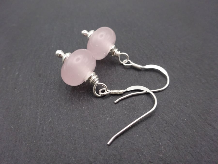 pink lampwork glass earrings, sterling silver jewellery