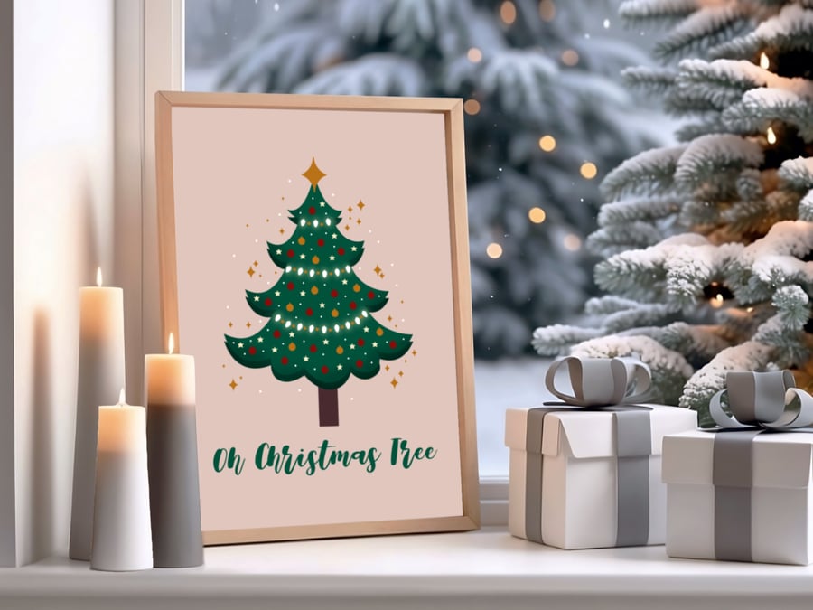 Traditional Christmas Tree Wall Art Print, Christmas Decor.