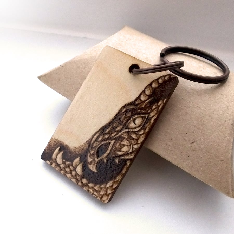 The majestic dragon, personalised pyrography wooden keyring.