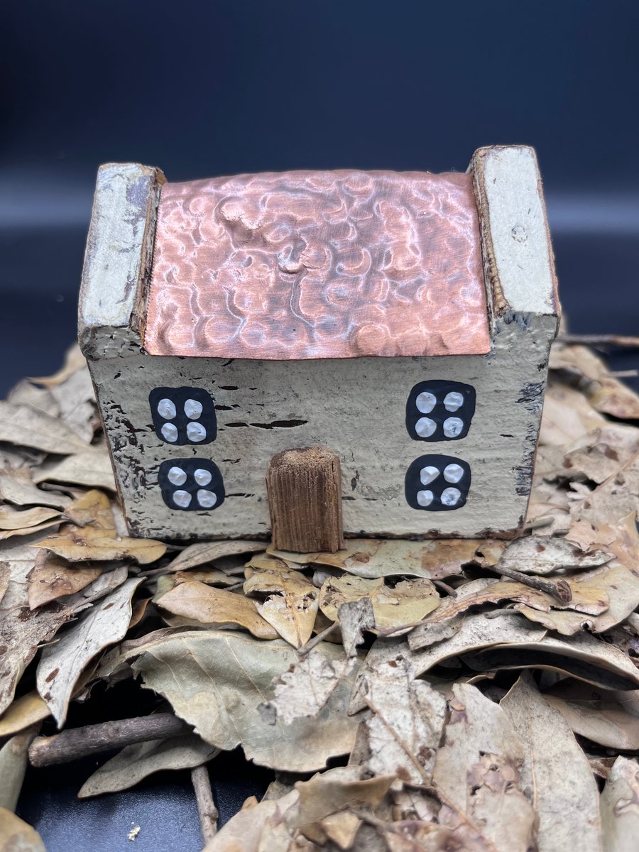 Wooden copper roof miniature house 