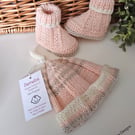 Designer Merino Wool Baby Hat & Booties Set 0-3 months size 