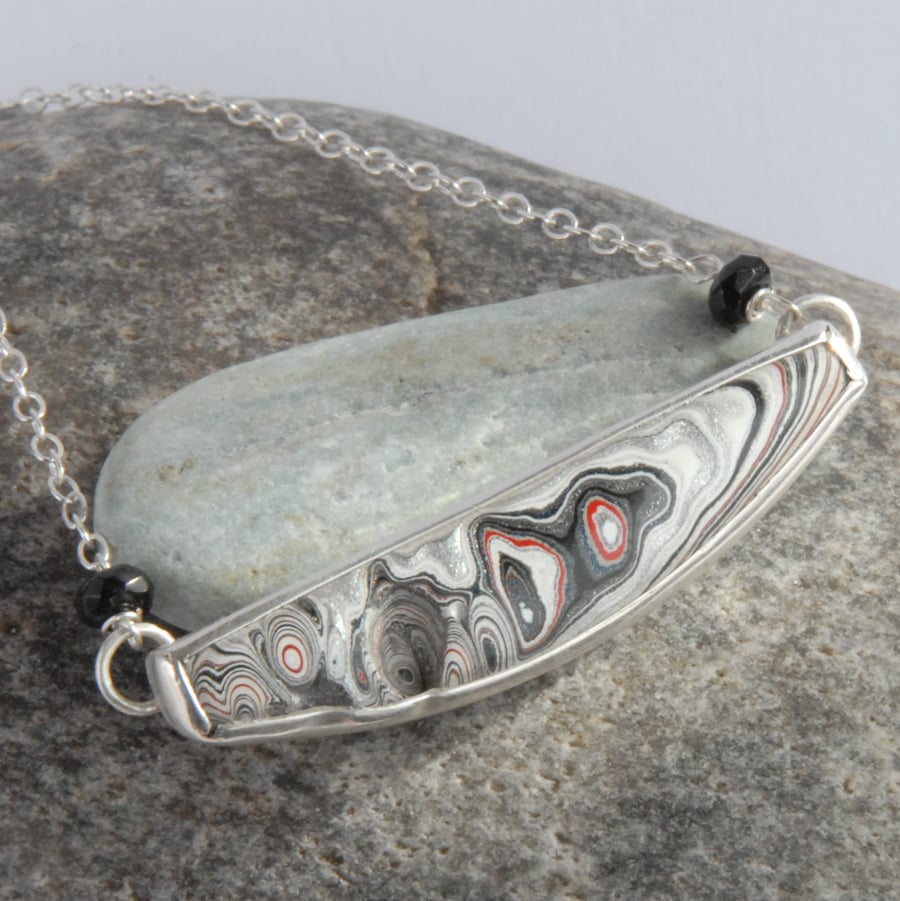 Sterlng silver and Detroit fordite bar necklace