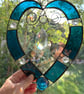 Stained Glass and Wire Heart Suncatcher - Handmade - Deep Turquoise  - Image 2