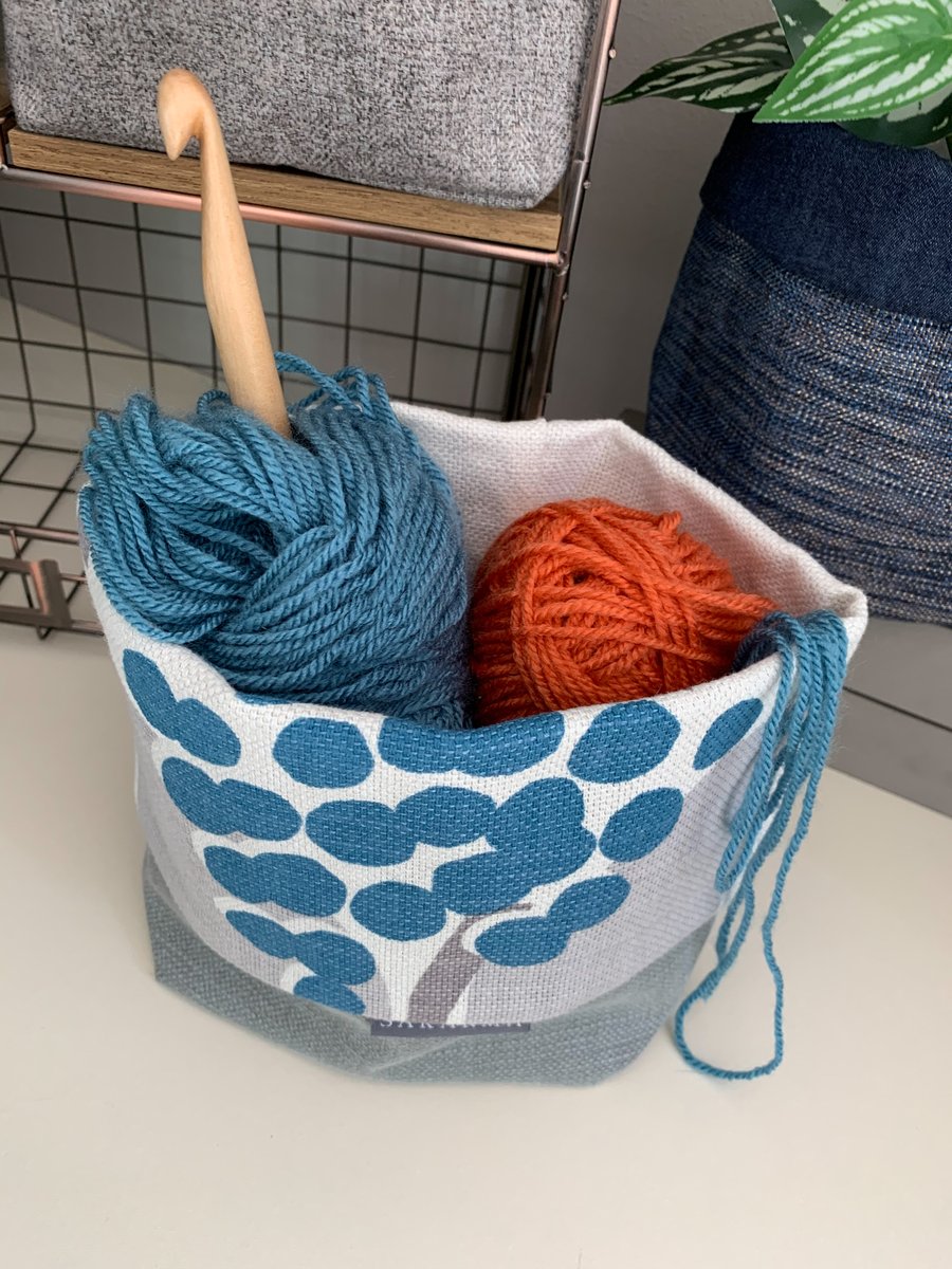 Fabric Storage Bag - Teal & Grey