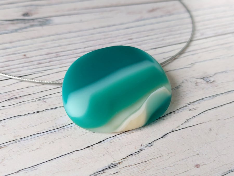 Teal Wave Pebble Pendant and Choker