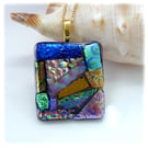 Dichroic Glass S005 Supersize Patchwork Pendant with Gold plated chain