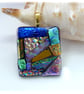 Dichroic Glass S005 Supersize Patchwork Pendant with Gold plated chain