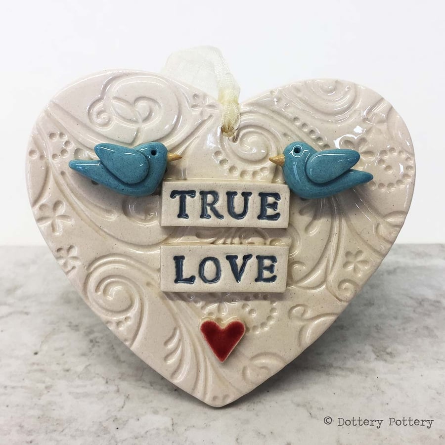 Ceramic heart decoration with birds Love heart Wedding
