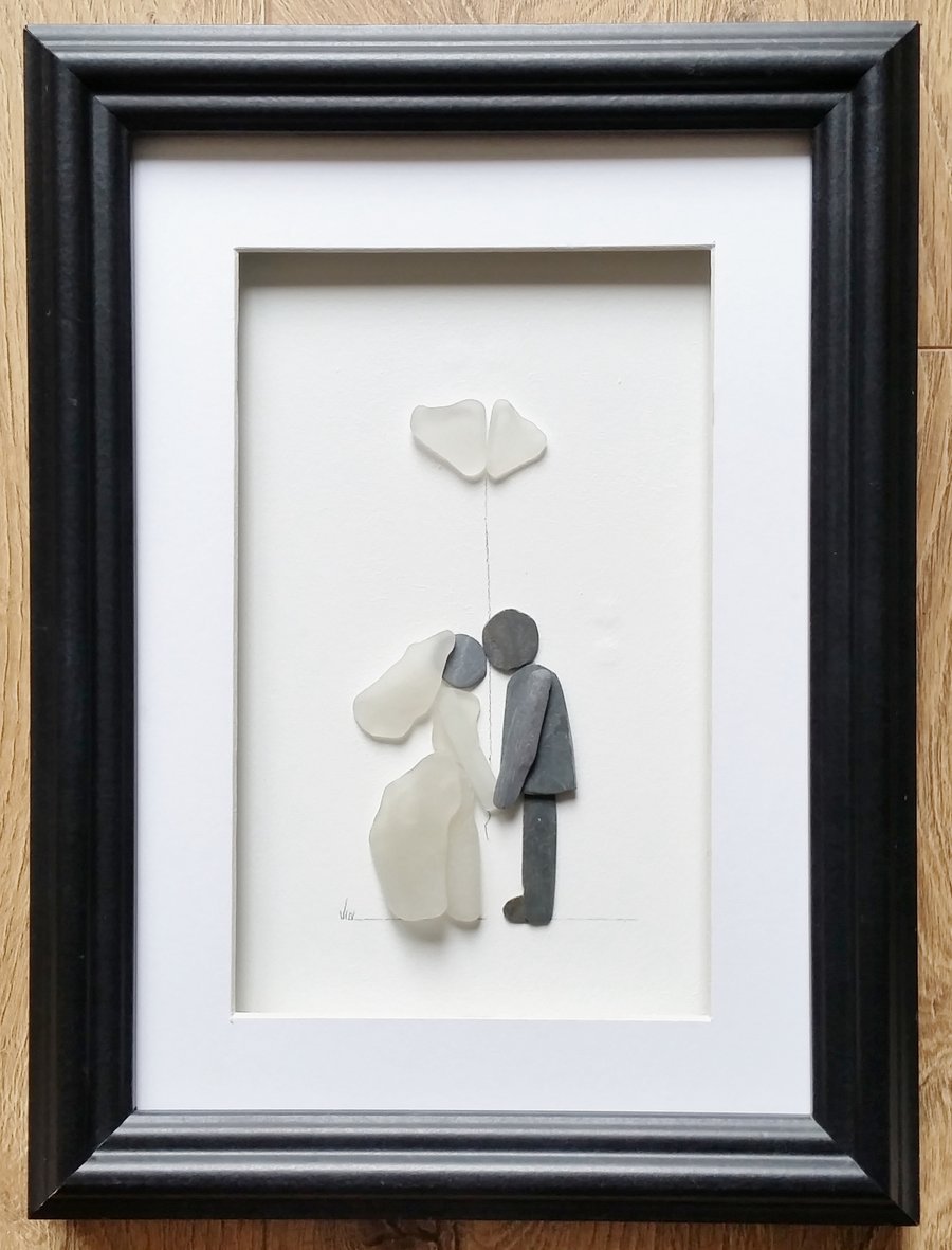 Pebble Art Bride and Groom Wedding Day Gift, Made in Cornwall, Wedding Gift Idea
