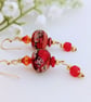 Red Lampwork Glass Dangle Earrings: Gold Filled Ear Wires - Image 3