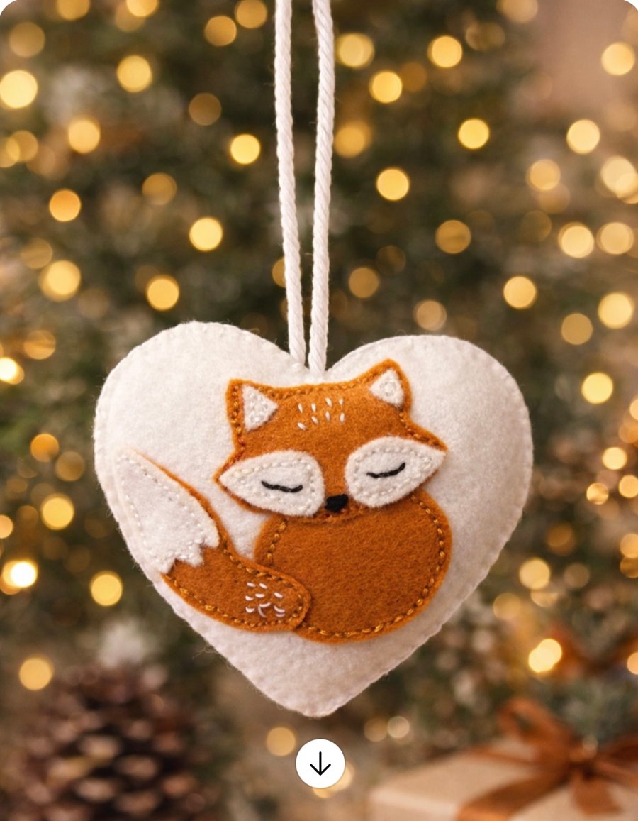 Felt Sleeping Fox Heart Shaped Hanging Decoration 