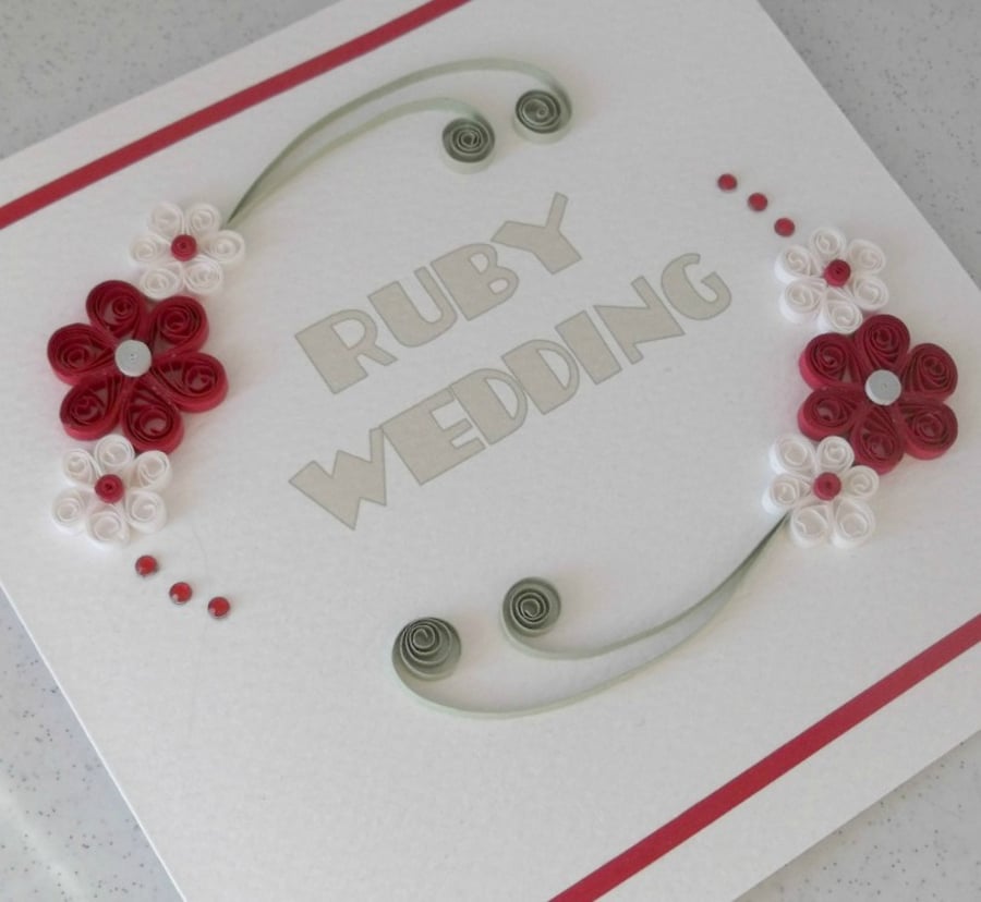 Quilled 40th anniversary card, ruby wedding, congratulations, paper quilling