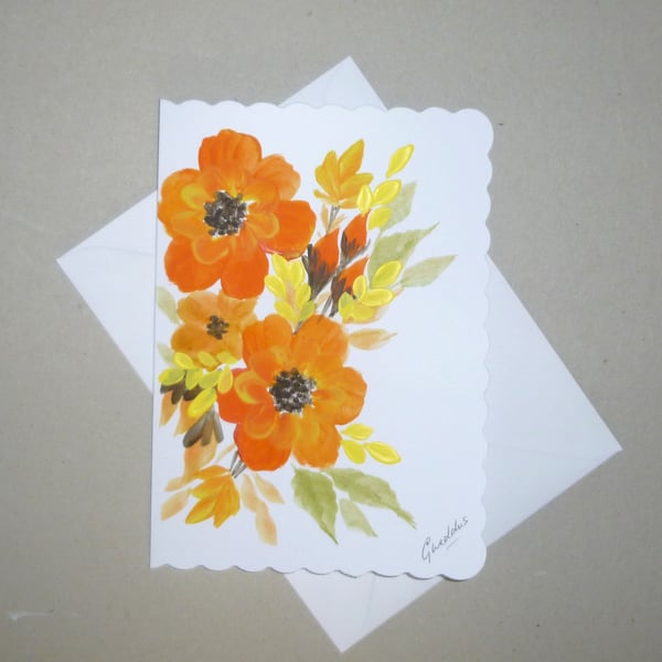 original art hand painted floral greetings card ( ref FA134 C2)