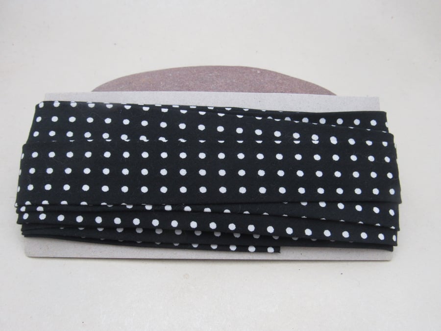 5m Handmade 1 Inch Black Polkadot Cotton Bias Binding