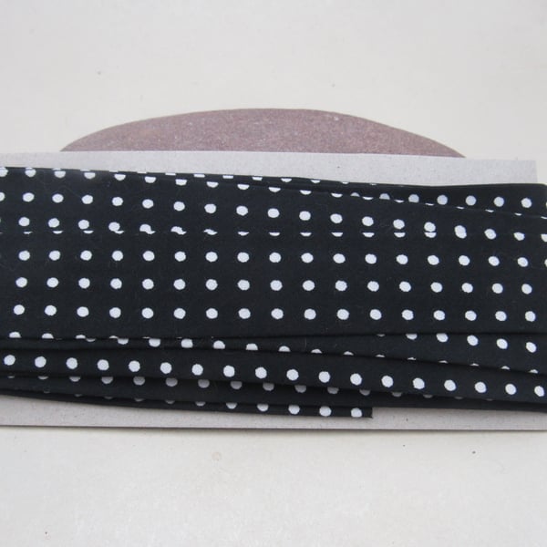 5m Handmade 1 Inch Black Polkadot Cotton Bias Binding