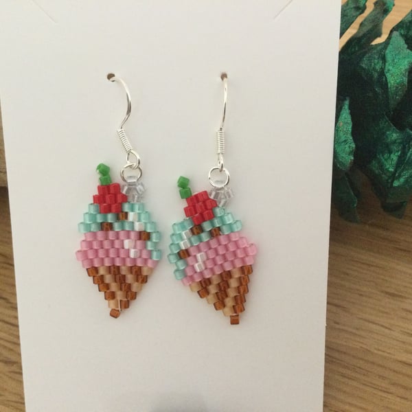 Beaded Ice Cream Cone Earrings