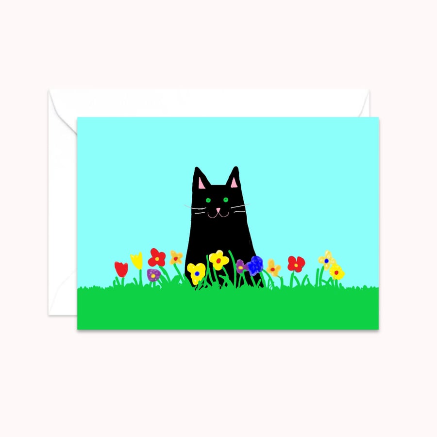 Garden Cat Greetings Card: Cat Lover Birthday Card (117)