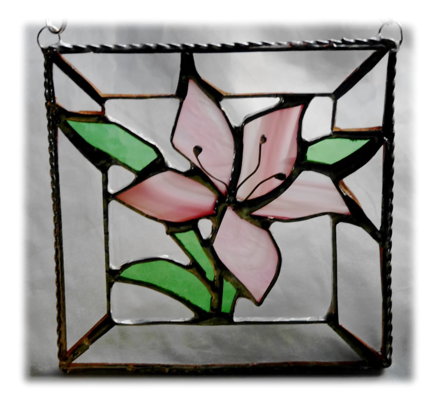 Lily Stained Glass Suncatcher Pink Framed 013