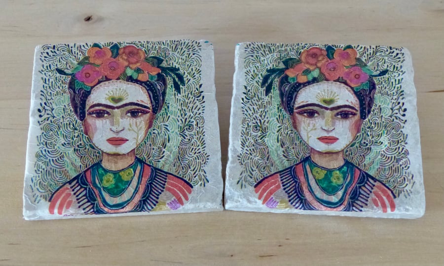 Marble 'Frida Kahlo' Coasters