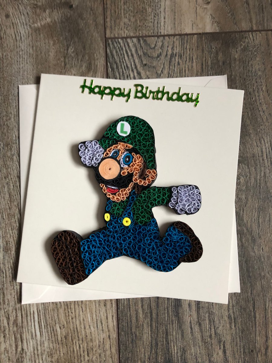 Handmade quilled Luigi birthday card