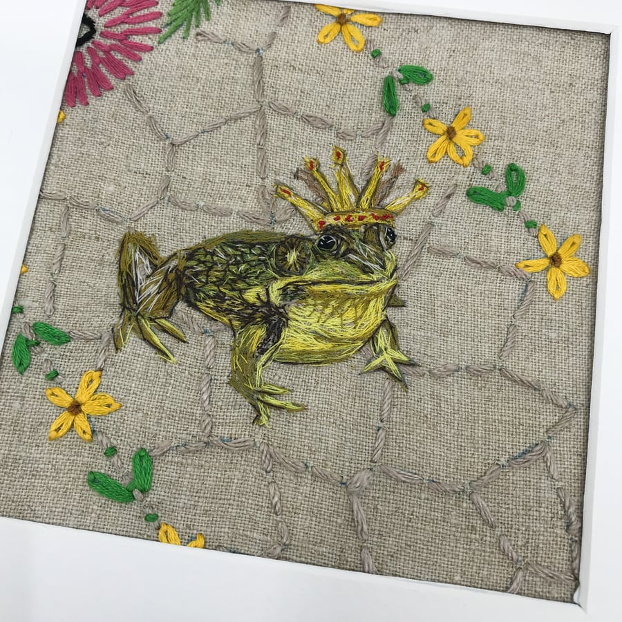 Hand embroidered picture of the frog prince