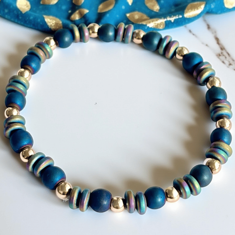 Blue and Gold Hematite Bracelet.one of a kind,