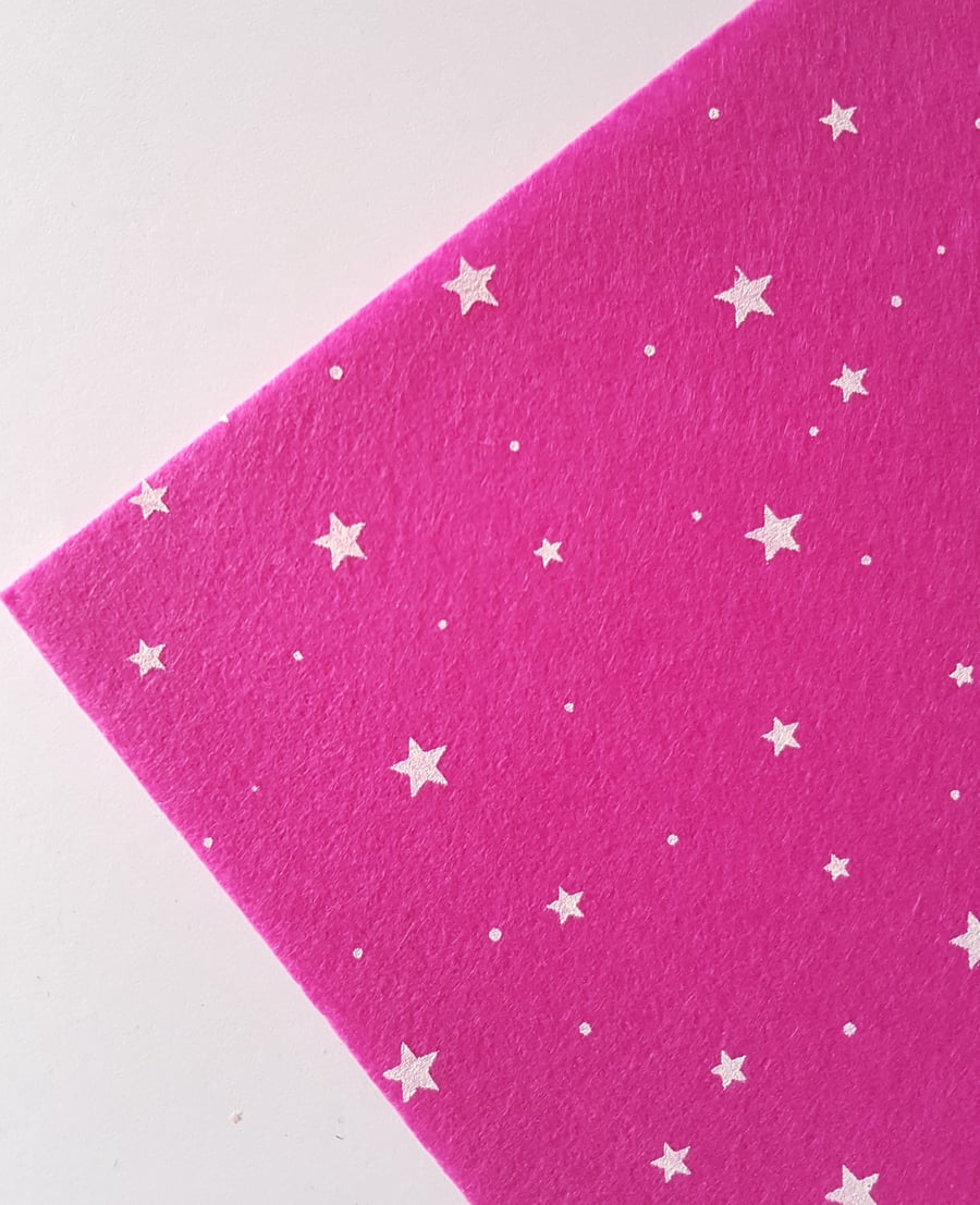 1 x Printed Felt Square - 12" x 12" - Stars - Bright Pink 