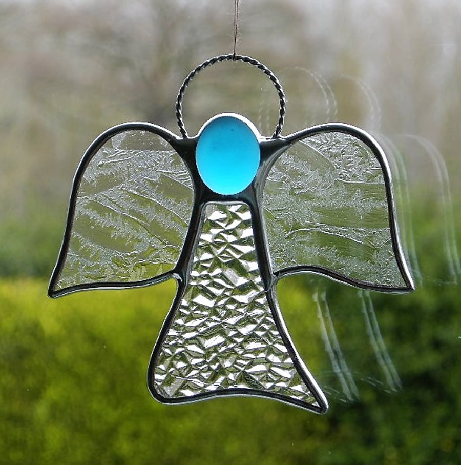 Stained glass suncatcher (Angel) abstract in two different textured glass