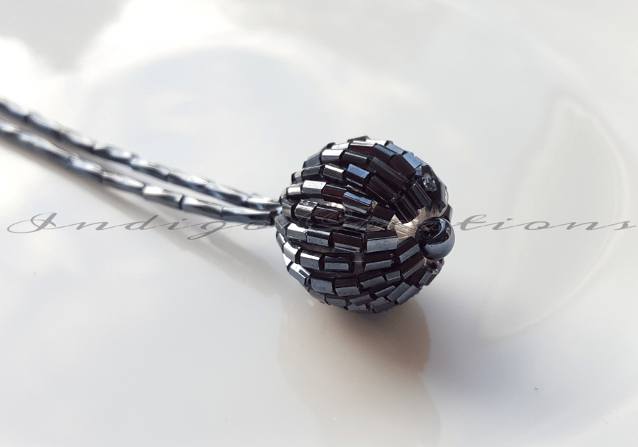 Necklace Slate Blue Twisted Bugle Beaded Necklace