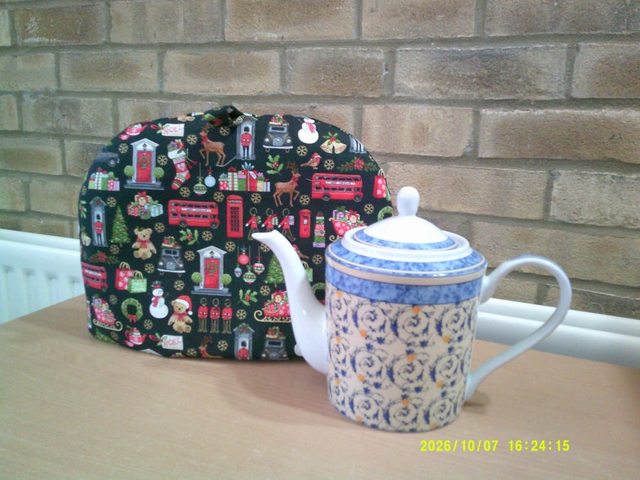 London Themes on Black Large Tea Cosy