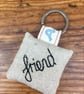 Friend heart keyring, linen and lavender embroidered key ring - Image 3