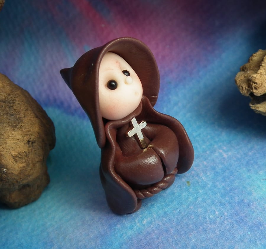 Tiny Gnome Monk 'Brother Osricc' 1.5" OOAK Sculpt by Ann Galvin Gnome Village