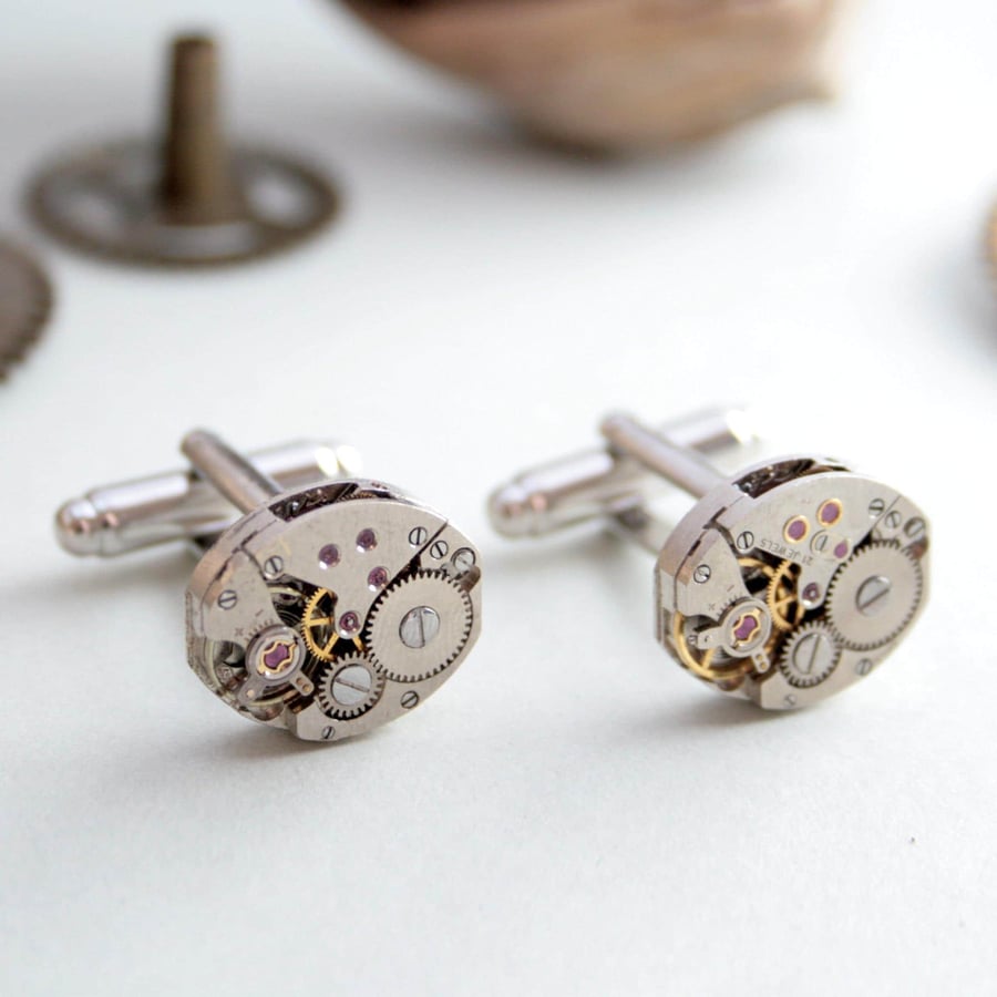 Cufflinks Steampunk watch movement Birthday Gift For Boyfriend, Novelty Gifts