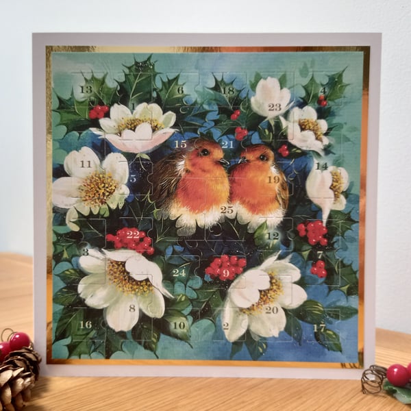 Advent Calendar Style Christmas Card - Robins