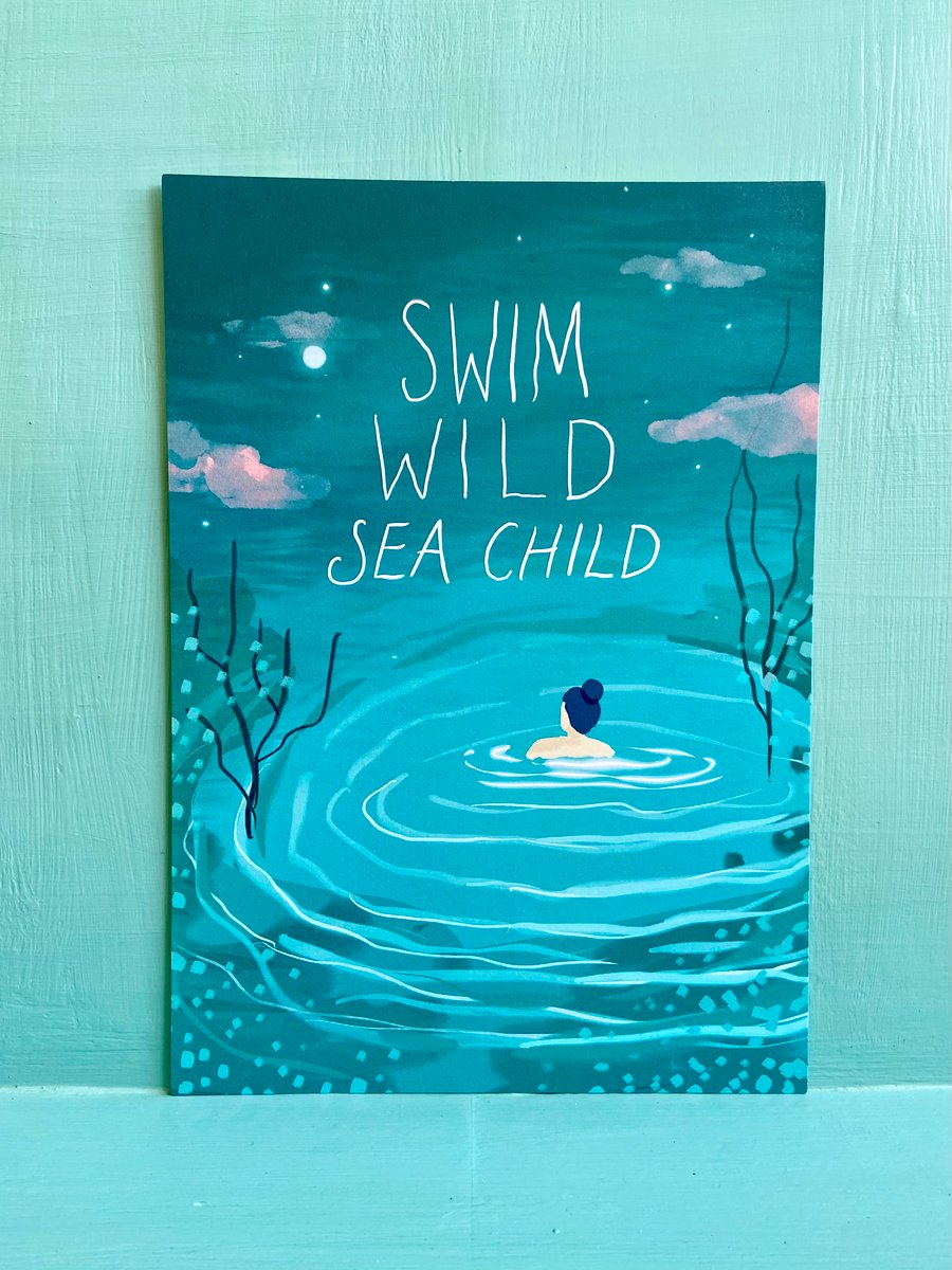 Swim Wild Sea Child A4 Illustrative Art Print 