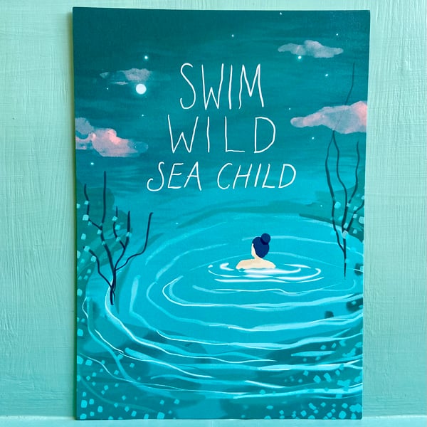 Swim Wild Sea Child A4 Illustrative Art Print 