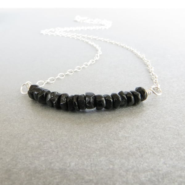 Black tourmaline and sterling silver pendant, October birthstone necklace