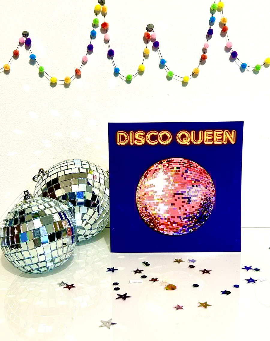 Disco Queen Disco ball greeting card - includes detachable coaster gift