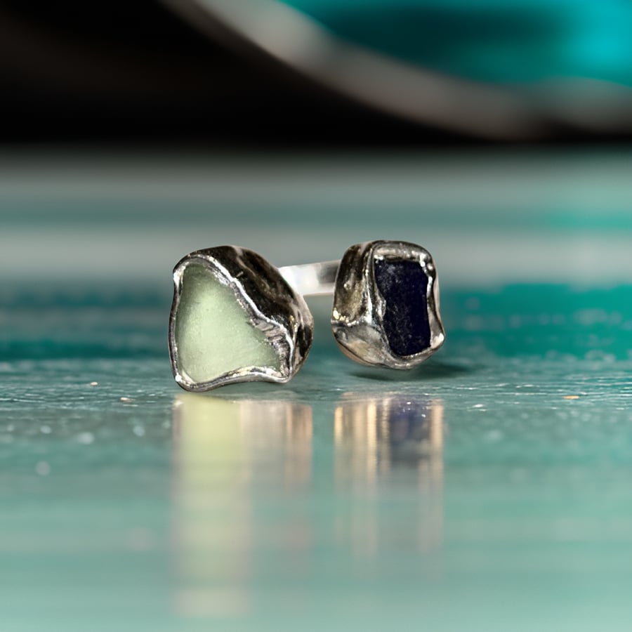 Silver Sea Glass Adjustable Ring