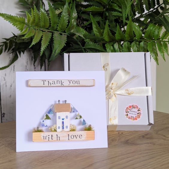 Thank you Card With Removable Wooden Cottage Gift